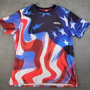Ron Bass Men's 3XL All Over Print‎ USA Flag Distorted Graphic T Shirt